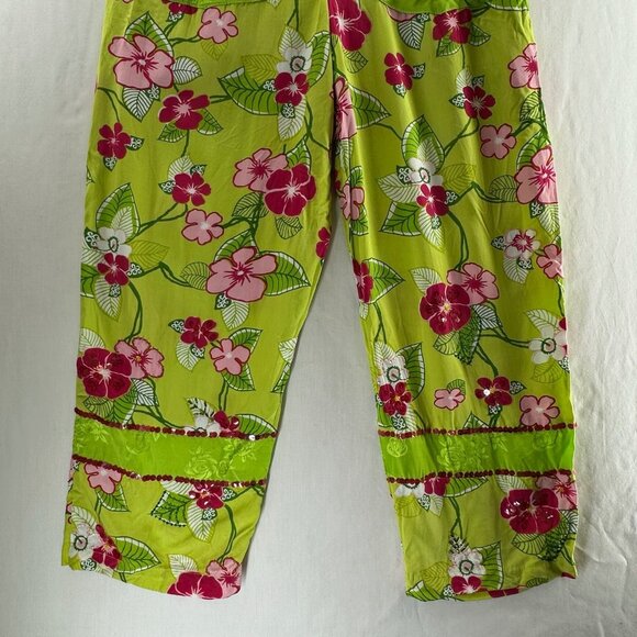 Boston Proper Jumpsuit Womens XS Wide Leg Sleeveless Bib Pocket Floral Green Red - Picture 6 of 13